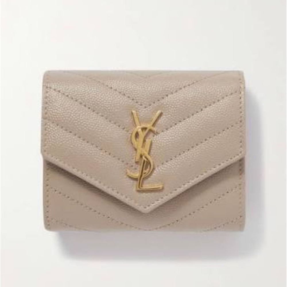 Yves Saint Laurent Beige Leather Wallet with Gold Logo
